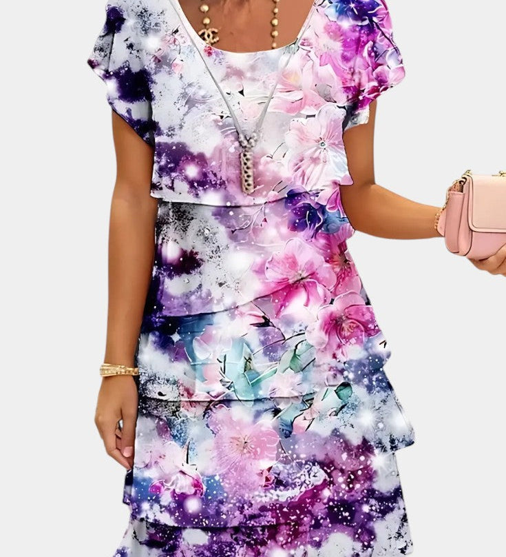 Tamara Λουλουδάτο Φόρεμα από Σατέν με Επίπεδα