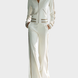 Zinia | Γυναικείο Κομψό Casual Σετ με Λευκό Μακρυμάνικο Τοπ και Παντελόνι