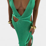 Jamie Μάξι Πλεκτό Φόρεμα με Λεπτομέρεια Καλωδίωσης στη Μέση