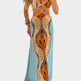 Σιτέλα Φόρεμα με Κόψιμο, Αφηρημένο Σχέδιο και Ανοιχτή Πλάτη