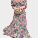 Αλόνδρα Μακρύ Φόρεμα με Φανταχτερό Λουλουδάτο Σχέδιο και Ντεκολτέ σε Σχήμα V