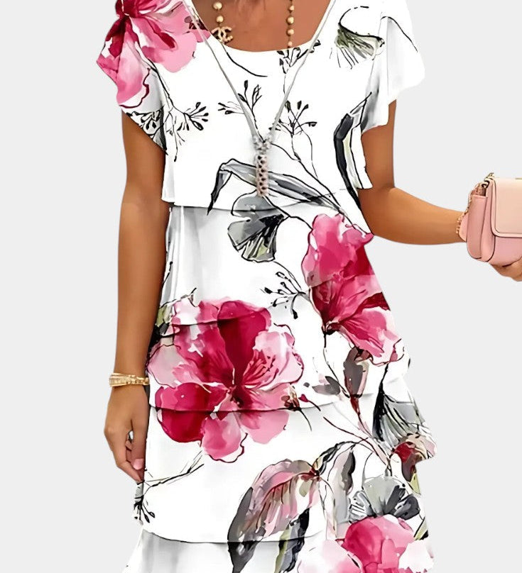 Tamara Λουλουδάτο Φόρεμα από Σατέν με Επίπεδα