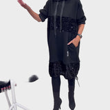 Marieta | Μοντέρνο Φόρεμα με Κουκούλα και Πάτσα