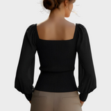 Farrah | Ριχτό Πλεκτό Τοπ με Σατέν Μπαλόνι Μανίκια