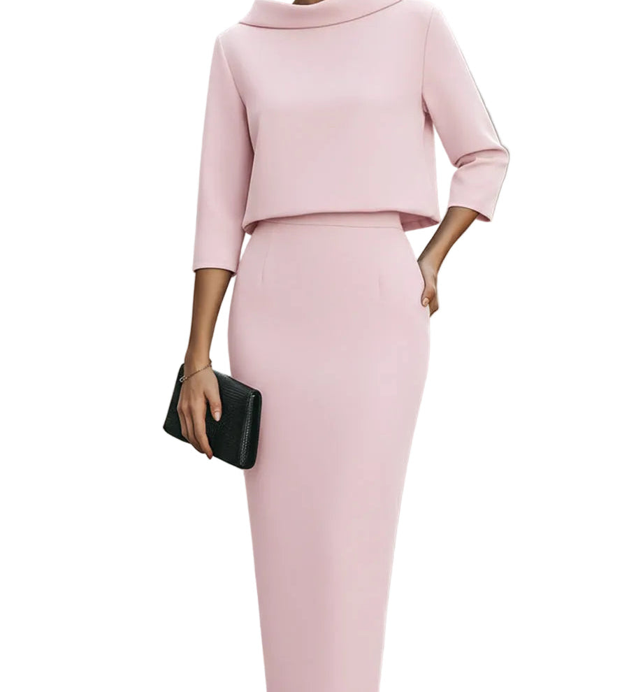 Nina - Σετ Τοπ με Λαιμόκοψη Boat και Μίντι Φούστα (Boat Neck Top And Midi Skirt Set)