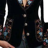 Mona - Βελούδινο Σακάκι με Πολύχρωμο Φλοράλ Κέντημα (Velvet Blazer With Colorful Floral Embroidery)