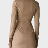 Zarina | Vintage Μπεζ Φόρεμα Μίνι με Φερμουάρ και Κεντήματα με Τσέπες