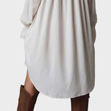 Μαίρη - Ρετρό μίνι φόρεμα με δαντέλα, ασύμμετρο τελείωμα και μακριά μανίκια