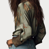 Cathrine | Σατέν Λουλουδάτο Πουκάμισο Με Λεοπάρ Τελειώματα