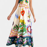 Αρλέν Μίντι Φόρεμα από Λινό Μείγμα με Στάμπα