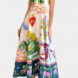 Αρλέν Μίντι Φόρεμα από Λινό Μείγμα με Στάμπα