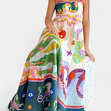 Αρλέν Μίντι Φόρεμα από Λινό Μείγμα με Στάμπα