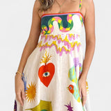 Αρλέν Μίντι Φόρεμα από Λινό Μείγμα με Στάμπα