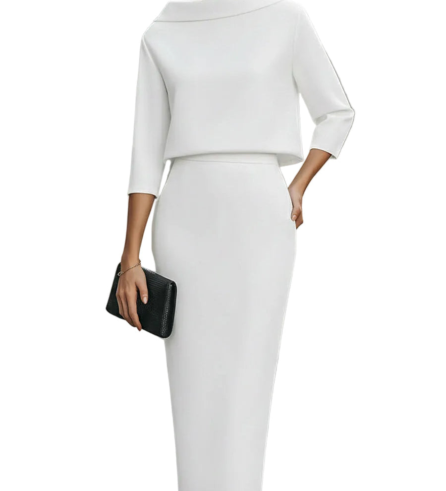 Nina - Σετ Τοπ με Λαιμόκοψη Boat και Μίντι Φούστα (Boat Neck Top And Midi Skirt Set)