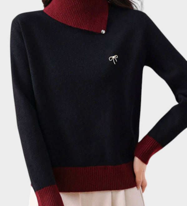 Solvej | Κλασικό Πλεκτό Πουλόβερ με Υψηλό Λαιμό και Αντίθετα Πάνελ