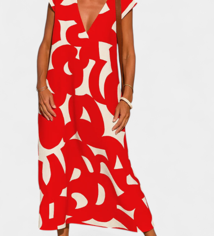 Asela Casual Φόρεμα με Λαιμόκοψη V και Μοτίβο Mixi