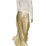 Maya - Γυναικείο Μοντέρνο Casual Σετ με Πλεκτό Τοπ με Στρογγυλή Λαιμόκοψη και Μακριά Φούστα με Πούλιες (Women's Fashionable Casual Round Neck Knitted Top With Sequined Long Skirt Suit)