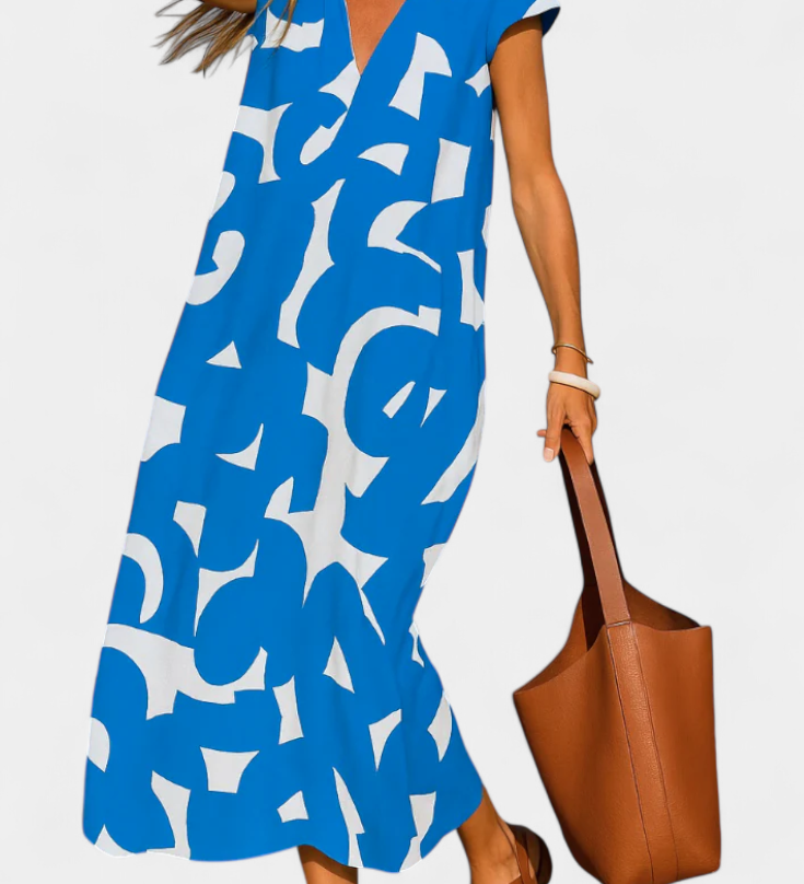 Asela Casual Φόρεμα με Λαιμόκοψη V και Μοτίβο Mixi