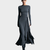 Hera | Γυναικείο Γκρι Εκπληκτικό Ελαστικό Μίγμα Υφάσματος Φορεμα - Κορδόνι Maxi Φόρεμα MDA1401H9I