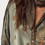 Cathrine | Σατέν Λουλουδάτο Πουκάμισο Με Λεοπάρ Τελειώματα