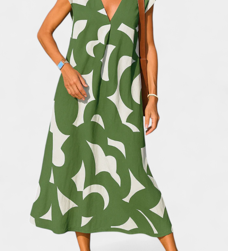 Asela Casual Φόρεμα με Λαιμόκοψη V και Μοτίβο Mixi