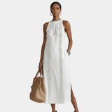 Jimena - Λινό μίντι φόρεμα με γιακά Mao