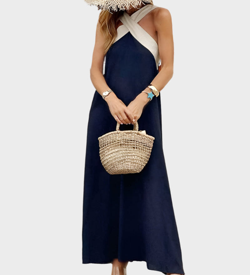 Κομψό Φόρεμα με Ανοιχτή Πλάτη και Μοντέρνο Σταυρωτό Λαιμό