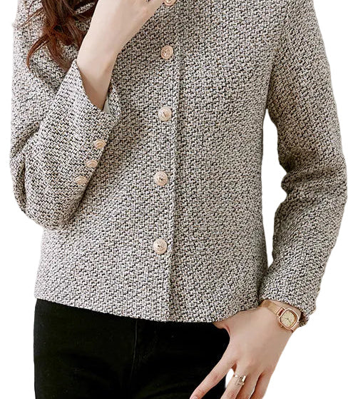 Eleanor - Κομψό Tweed Σακάκι σε Χρώμα του Νυχιού με Φόδρα (Elegant Nail Color Tweed Jacket with Lining)