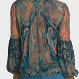 Alina | Μποέμ Σιφόν Μπλούζα με Λαχούρια σε Μπλε-Πράσινο (Teal) και Κεχριμπαρί (Amber) με Βολάν στις Μανσέτες