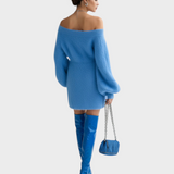 Λούσι | ElevenOra Chic Elegant Μπλε Μίνι Φόρεμα Με Έναν Ώμο Μακρύ Φουσκωτό Μανίκι A-Line