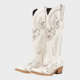 Zaira | Τα Μποτάκια Γυναικείας Καουμπόισσας Aurelia - Ιβουάρ Πέρλα με Σνιπ Τόε & Λουλουδάτη Κεντητική