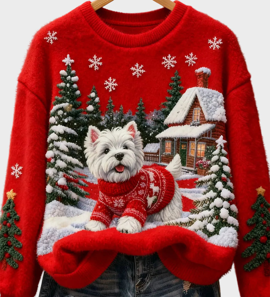 Wyla | Γυναικείο Ρετρό Φανελένιο Τοπ με Χριστουγεννιάτικο Καλλιτεχνικό Τύπωμα Ζώων - Casual