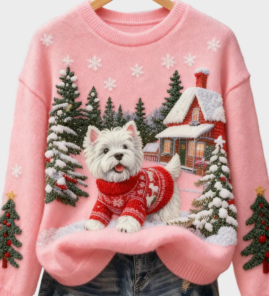 Wyla | Γυναικείο Ρετρό Φανελένιο Τοπ με Χριστουγεννιάτικο Καλλιτεχνικό Τύπωμα Ζώων - Casual