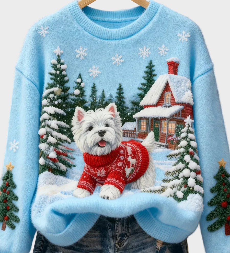 Wyla | Γυναικείο Ρετρό Φανελένιο Τοπ με Χριστουγεννιάτικο Καλλιτεχνικό Τύπωμα Ζώων - Casual