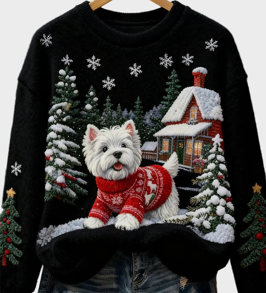 Wyla | Γυναικείο Ρετρό Φανελένιο Τοπ με Χριστουγεννιάτικο Καλλιτεχνικό Τύπωμα Ζώων - Casual