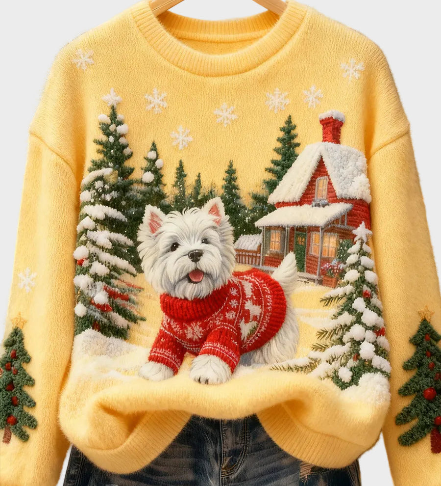 Wyla | Γυναικείο Ρετρό Φανελένιο Τοπ με Χριστουγεννιάτικο Καλλιτεχνικό Τύπωμα Ζώων - Casual