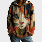 Jenny | Γυναικεία μπλούζα με V λαιμόκοψη και γεωμετρικό σχέδιο γάτας