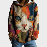 Jenny | Γυναικεία μπλούζα με V λαιμόκοψη και γεωμετρικό σχέδιο γάτας