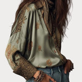 Cathrine | Σατέν Λουλουδάτο Πουκάμισο Με Λεοπάρ Τελειώματα