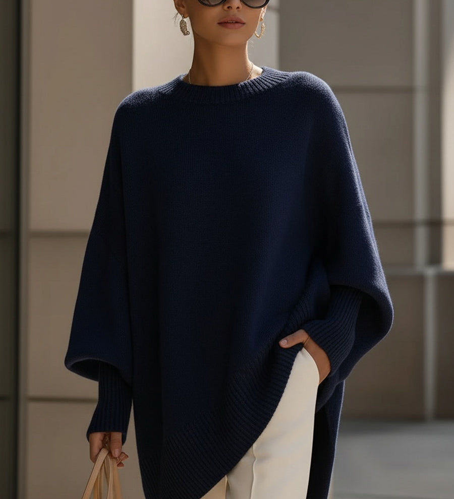 Πλεκτό Πόντσο Πουλόβερ σε Φαρδιά Γραμμή