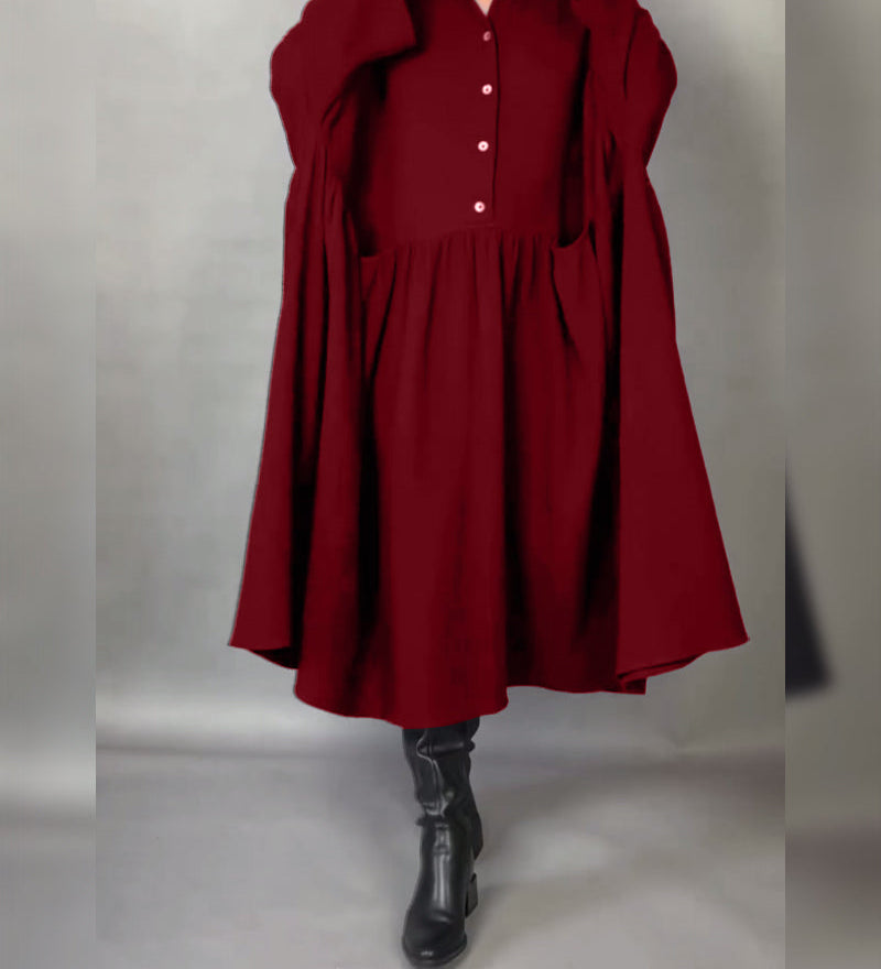 Μεγαλύτερου μεγέθους φόρεμα σε γραμμή Α με γιακά με κουμπί