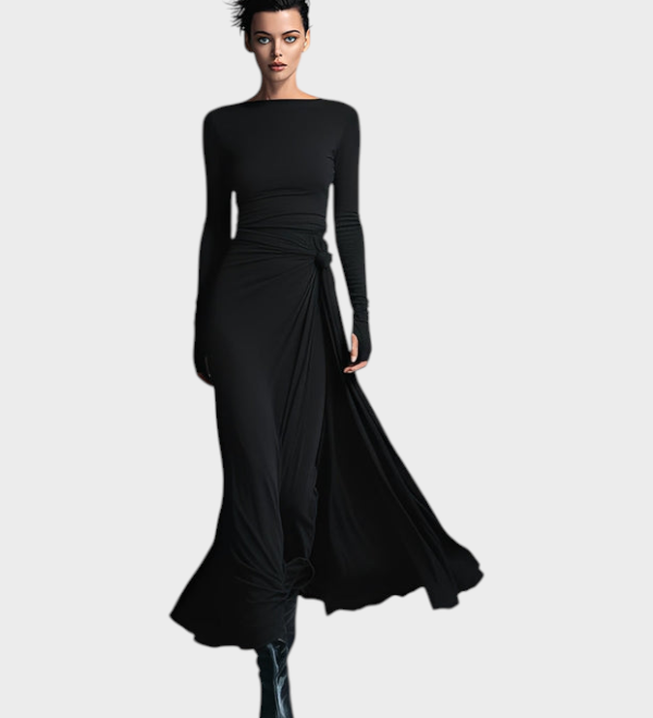 Hera | Γυναικείο Γκρι Εκπληκτικό Ελαστικό Μίγμα Υφάσματος Φορεμα - Κορδόνι Maxi Φόρεμα MDA1401H9I