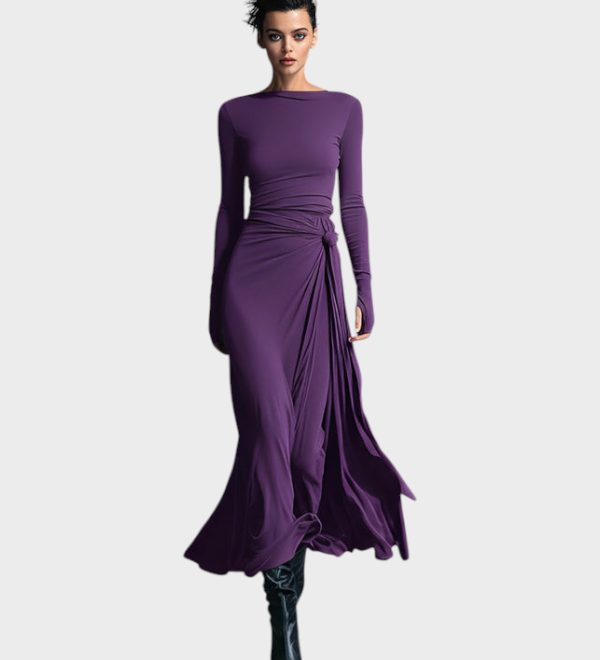 Hera | Γυναικείο Γκρι Εκπληκτικό Ελαστικό Μίγμα Υφάσματος Φορεμα - Κορδόνι Maxi Φόρεμα MDA1401H9I