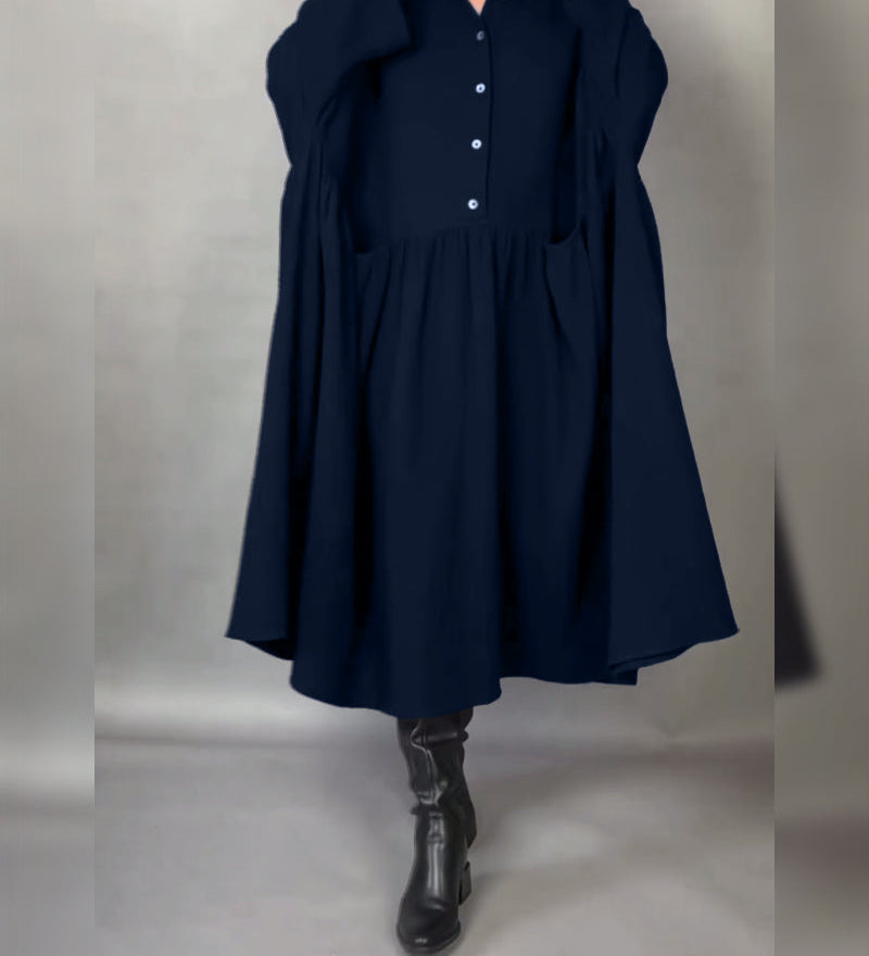 Μεγαλύτερου μεγέθους φόρεμα σε γραμμή Α με γιακά με κουμπί