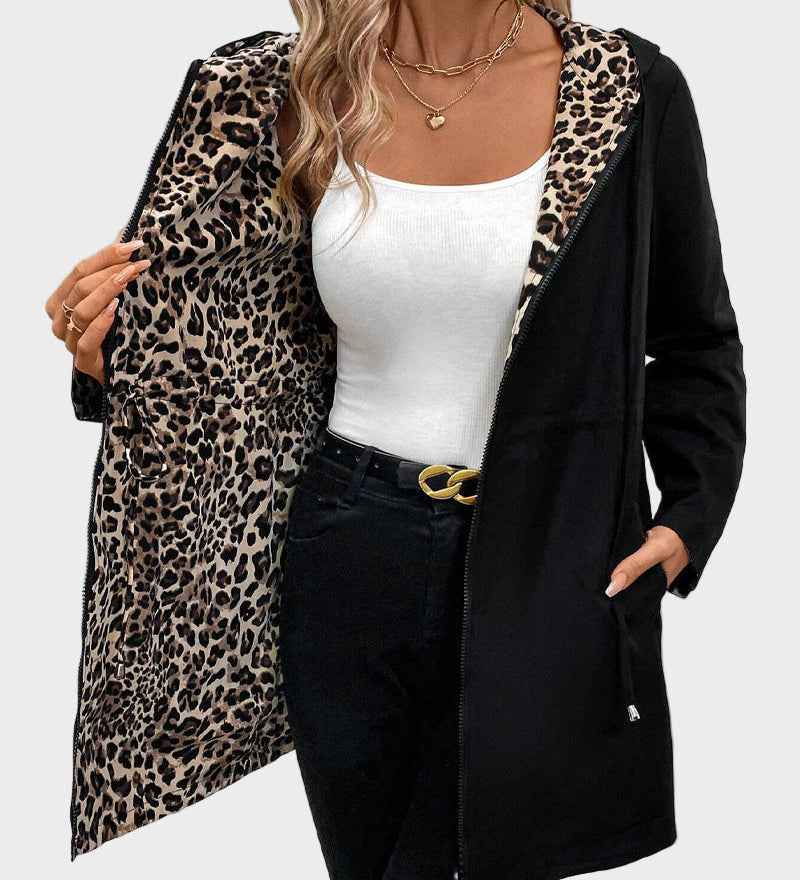 Dionissia | Αναστρέψιμο Μπουφάν με Καπέλο και Λεοπάρ Πατρόν