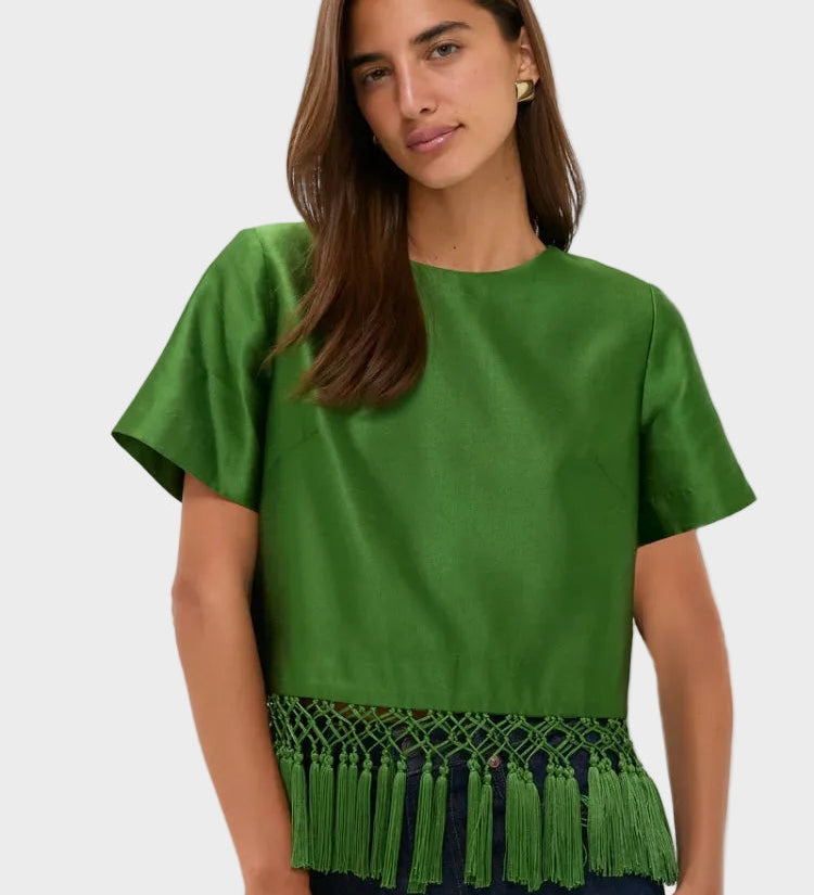 Rylie | Πράσινο Σατέν Τοπ με Φούντες