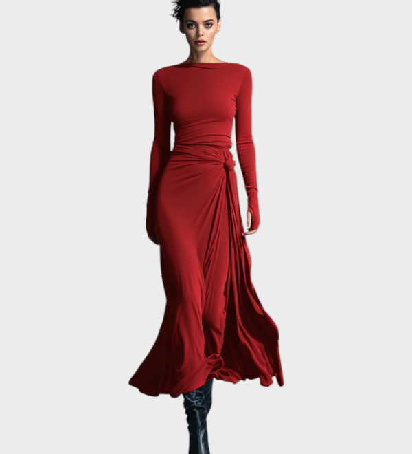 Hera | Γυναικείο Γκρι Εκπληκτικό Ελαστικό Μίγμα Υφάσματος Φορεμα - Κορδόνι Maxi Φόρεμα MDA1401H9I