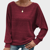 Yasmin | Στενή Ριγέ Μπλούζα με Μακρύ Μανίκι και Στρογγυλή Λαιμόκοψη