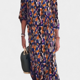 Teodora Ρετρό Φόρεμα με Λαιμόκοψη V και Φουσκωτά Μανίκια