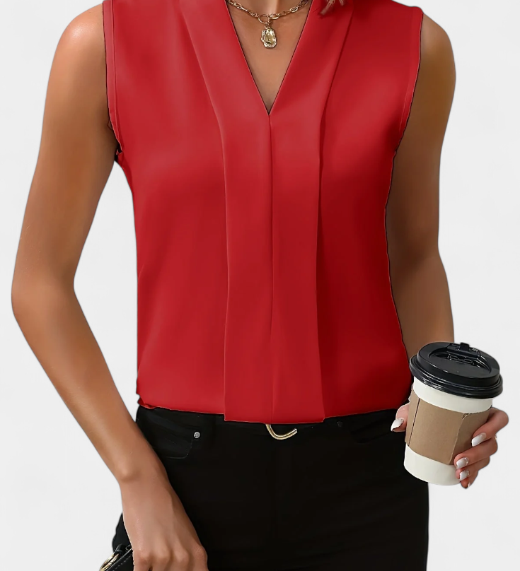 Nele Αμάνικη Μπλούζα με Λαιμόκοψη σε V και Αέρινη Γραμμή